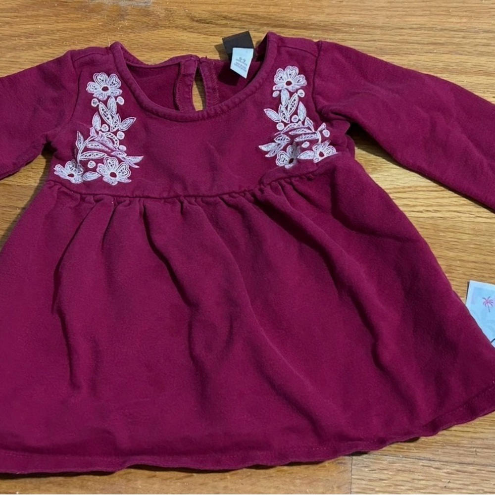 Tea Collection Maroon Long Sleeve Tee with White Floral Design